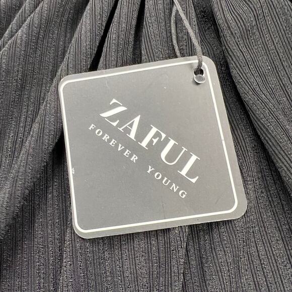 Zaful Swim Cover Up Ribbed Black V-Neck O-Ring Short Sleeve New w/Tags Size L - Picture 8 of 10